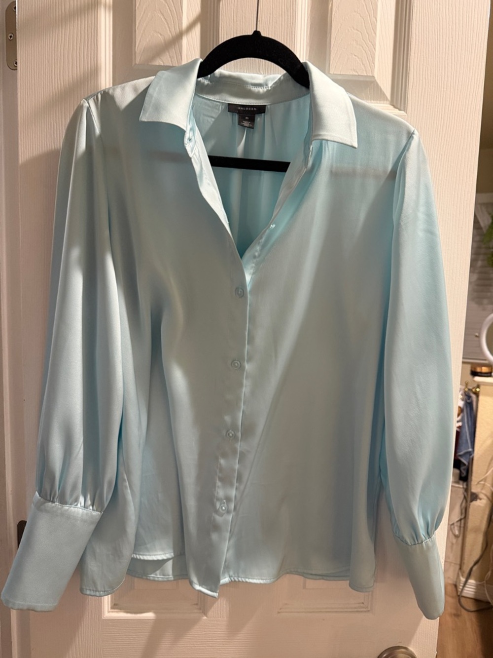 Halogen Light Aqua Satin Button-Down Blouse